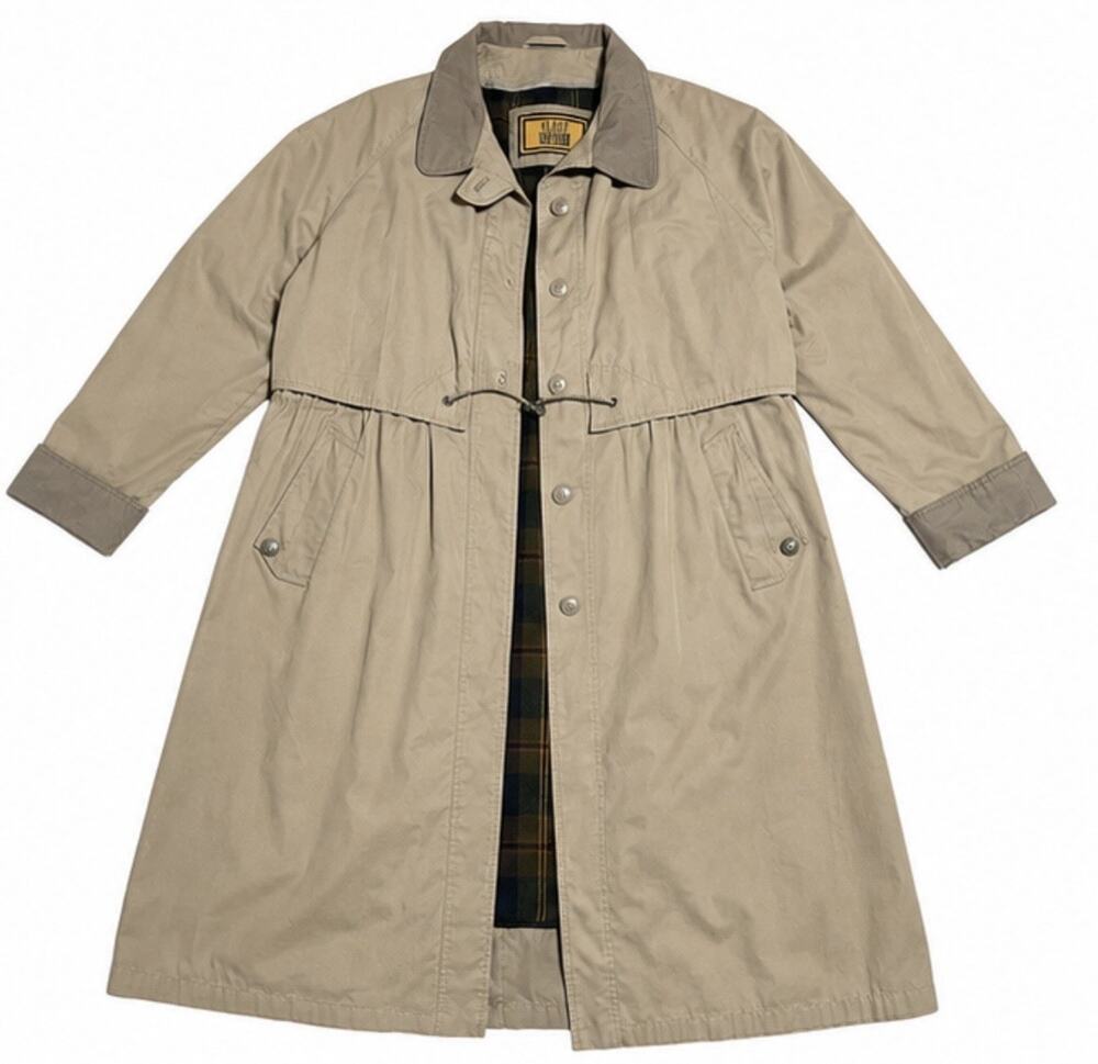 Vintage Fleet Street Women’s 14 Trench Coat Plaid Lined Tan Suede Trim Jacket